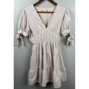 Altar'd State Light Pink Tiered Puff Sleeve Mini Dress XS